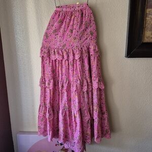 Caroline Constas  Pink Floral A-Line Skirt